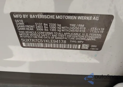 2019 BMW X3 Sdrive30I из США, поврежденный, VIN 5UXTR7C51KLE94178